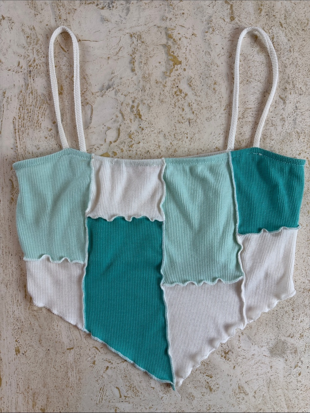 Blue Blush Patchwork Strappy Crop Top Size Large
